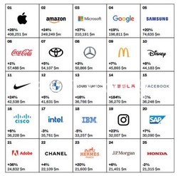 2021년 세계 100대 브랜드 기업 중 상위 25위, (자료-인터브랜드)